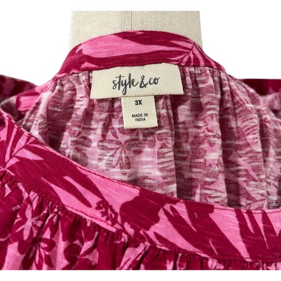 Style & Co Printed Square Neck Top in Sangria Wine Floral Hibiscus Size 3X - Picture 2 of 5